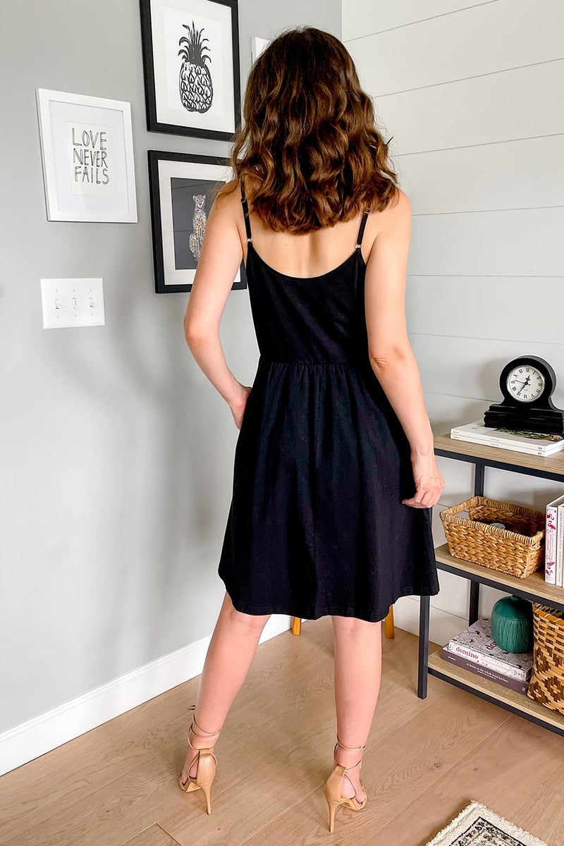 STYLEWORD Women's Summer Sundress Spaghetti Strap V Neck Casual Flowy Sundress with Pocket Cruise Outfits 2026(Black-429,M) - Image 5